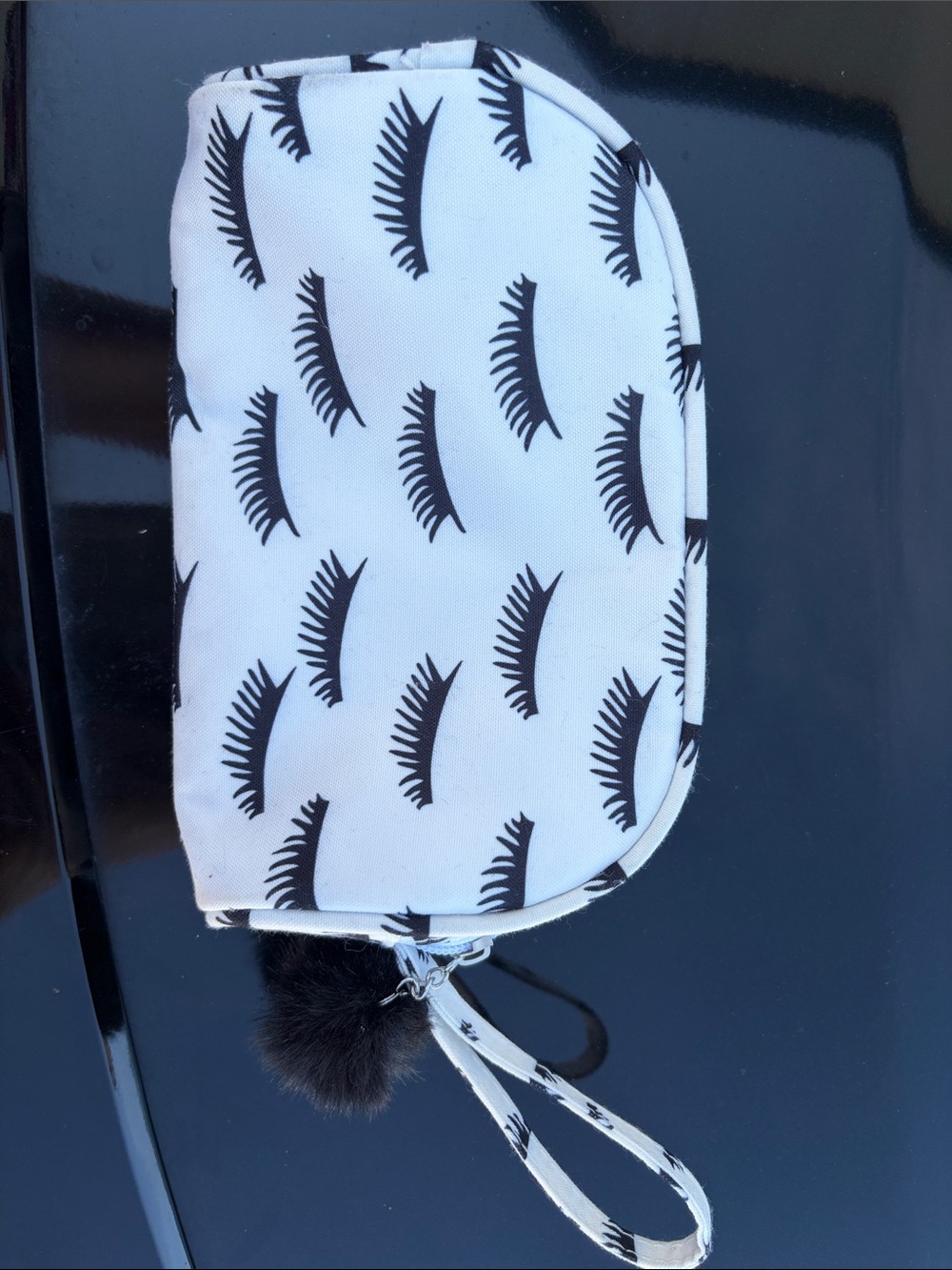 Eyelash Print Wristlet Clutch - White and Black